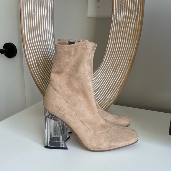 Beige/Tan Seude Glass Heel Bootie - Picture 3 of 3